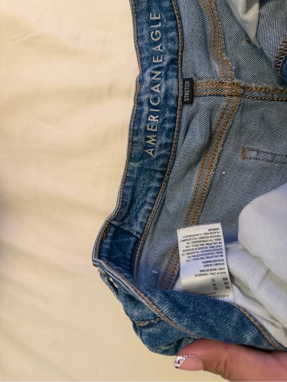 Distressed High-Waist Denim Shorts - Blue
